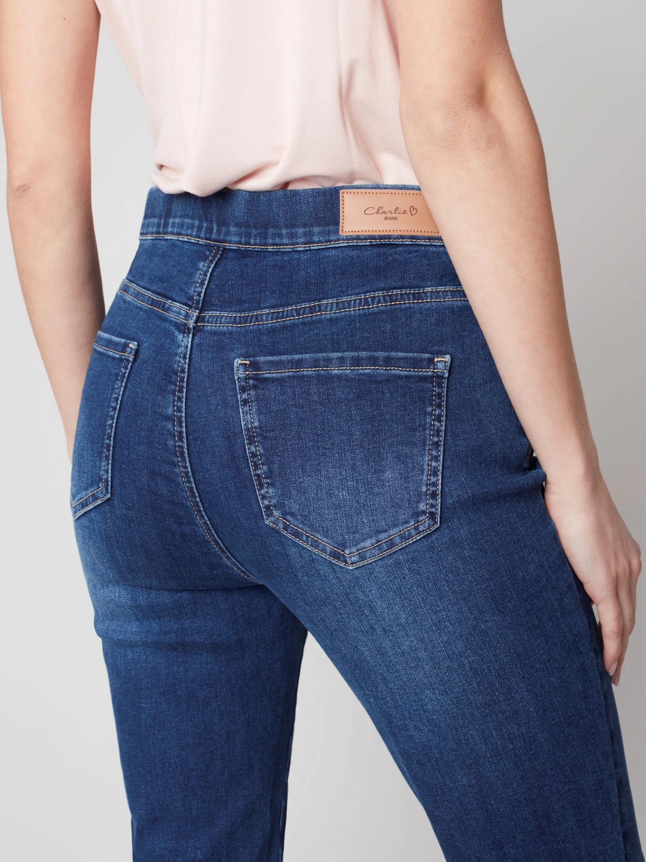 Pull-On Jeans with Bow Detail - Indigo