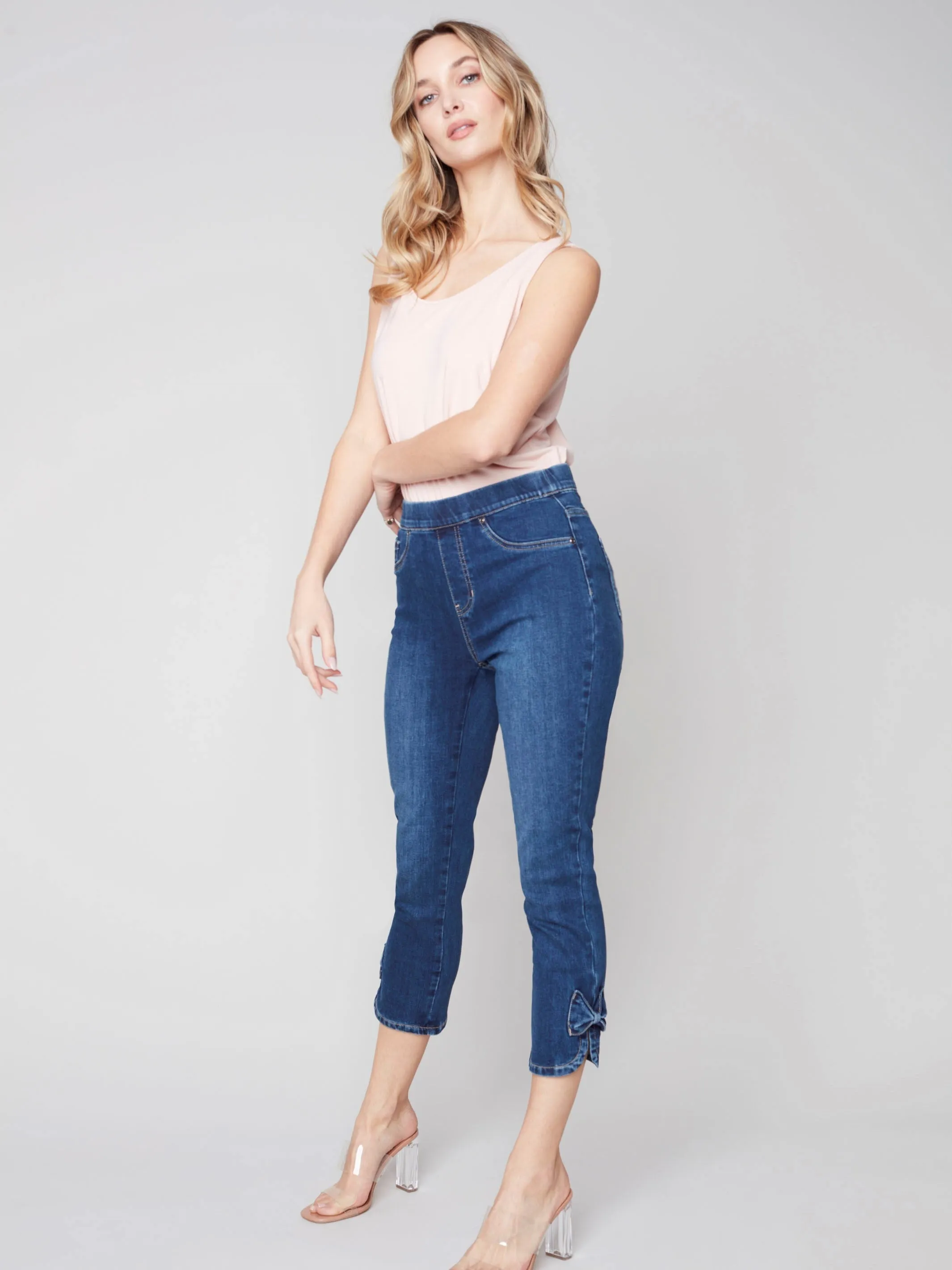 Pull-On Jeans with Bow Detail - Indigo