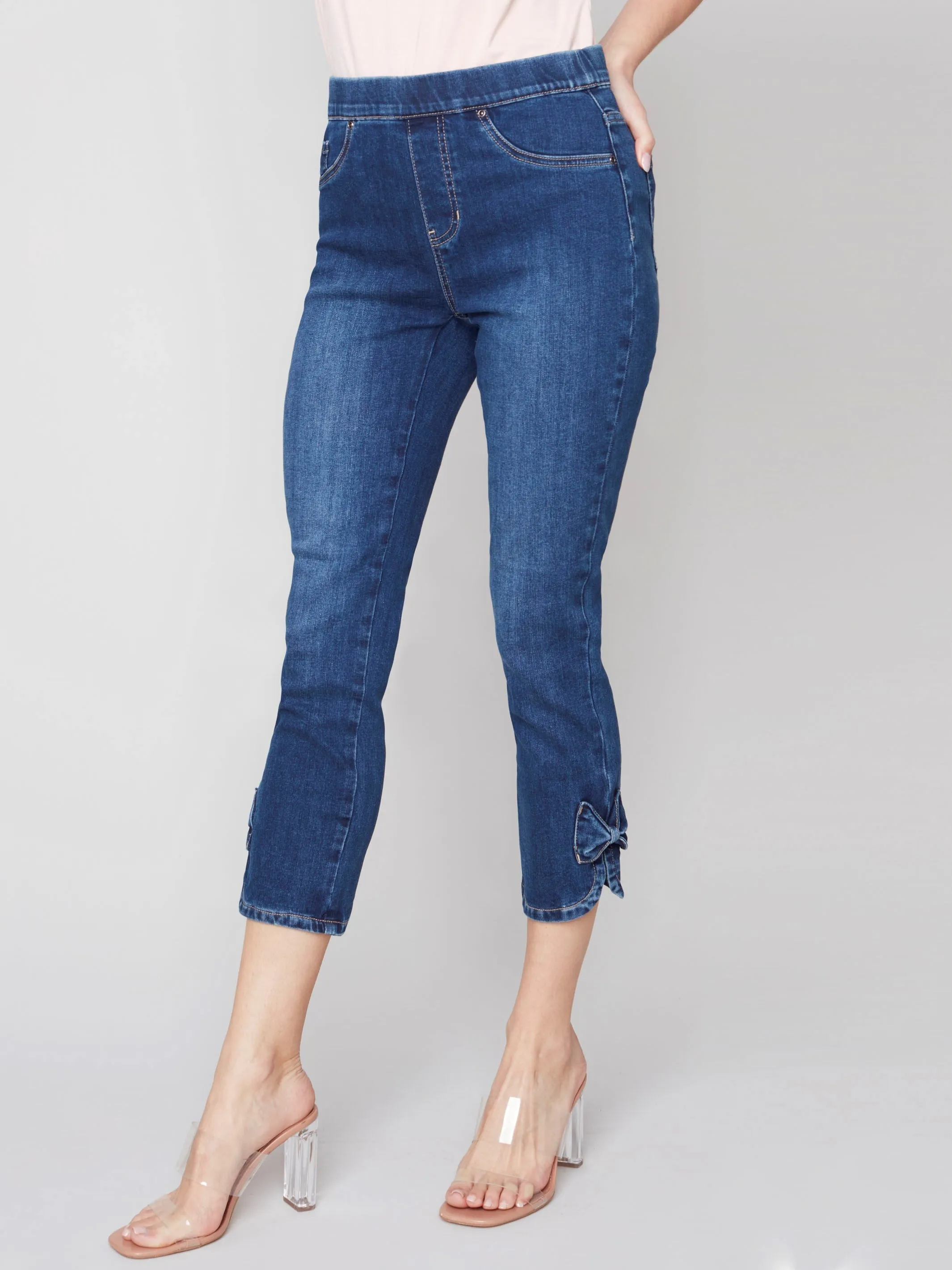 Pull-On Jeans with Bow Detail - Indigo