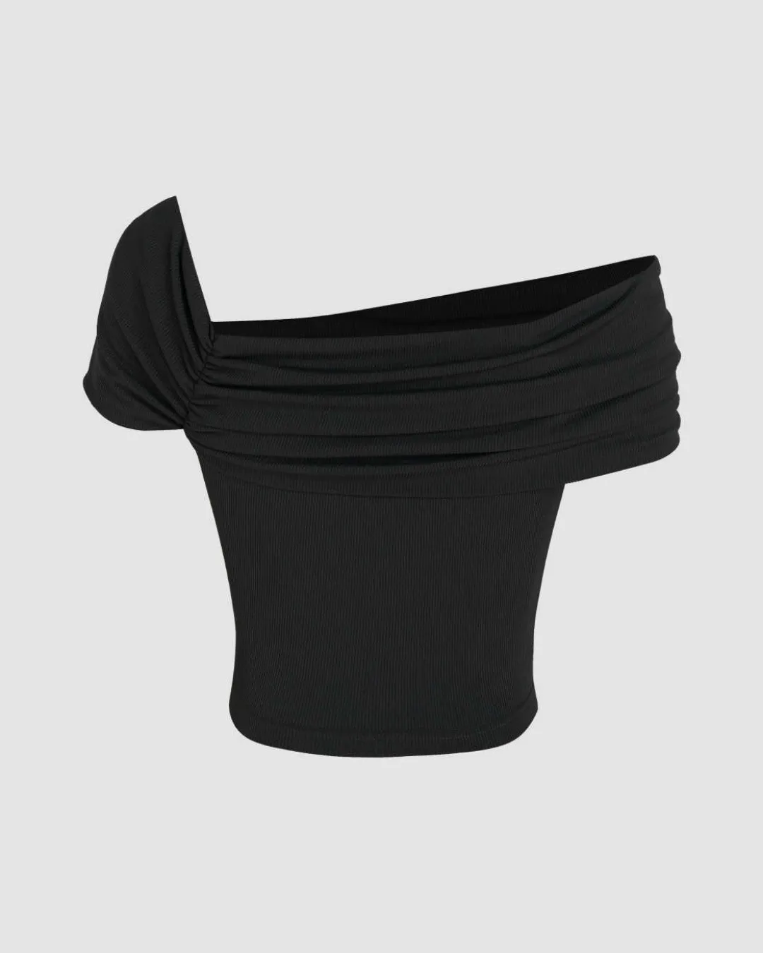 Ruched Off-Shoulder Short Sleeve Crop Top In Black