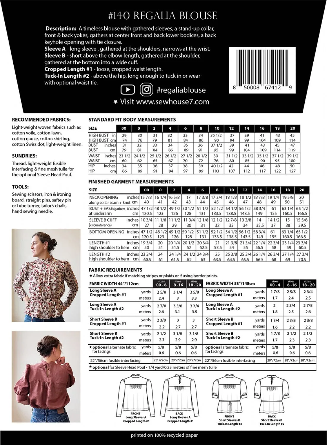 Sew House Seven - Regalia Blouse (Sizes 00-34)