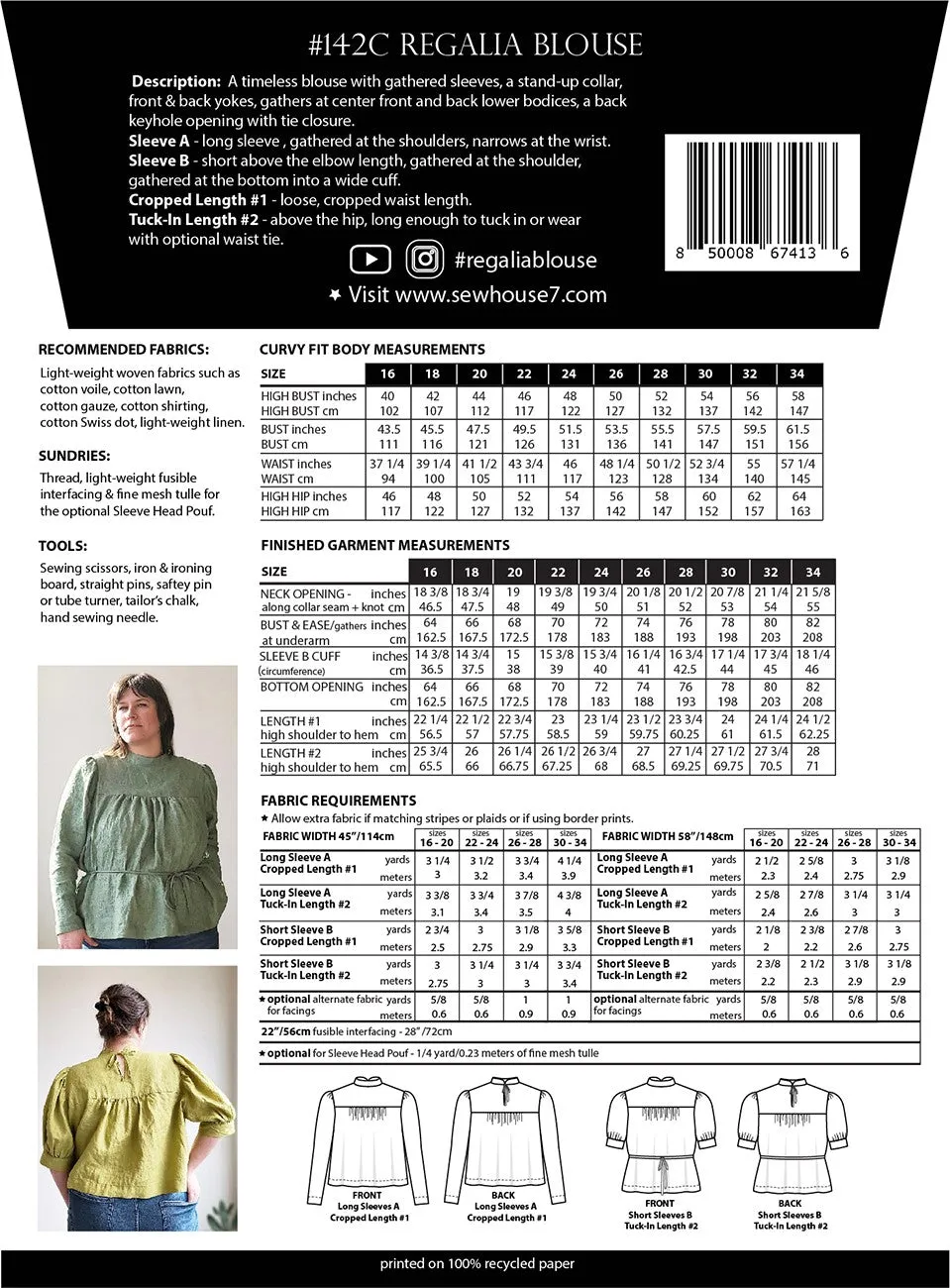 Sew House Seven - Regalia Blouse (Sizes 00-34)
