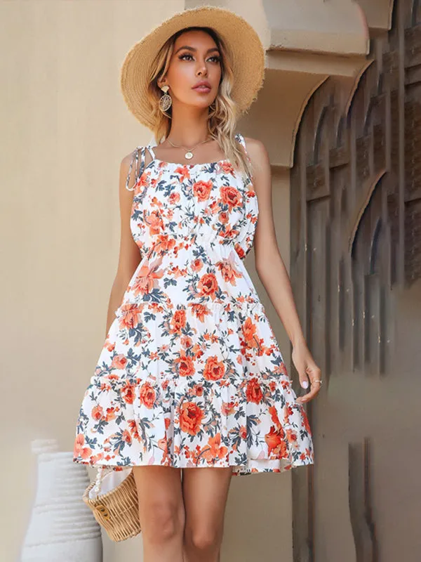 Sleeveless Tie-Shoulder Blouson Sundress | Floral Cami Mini Dress