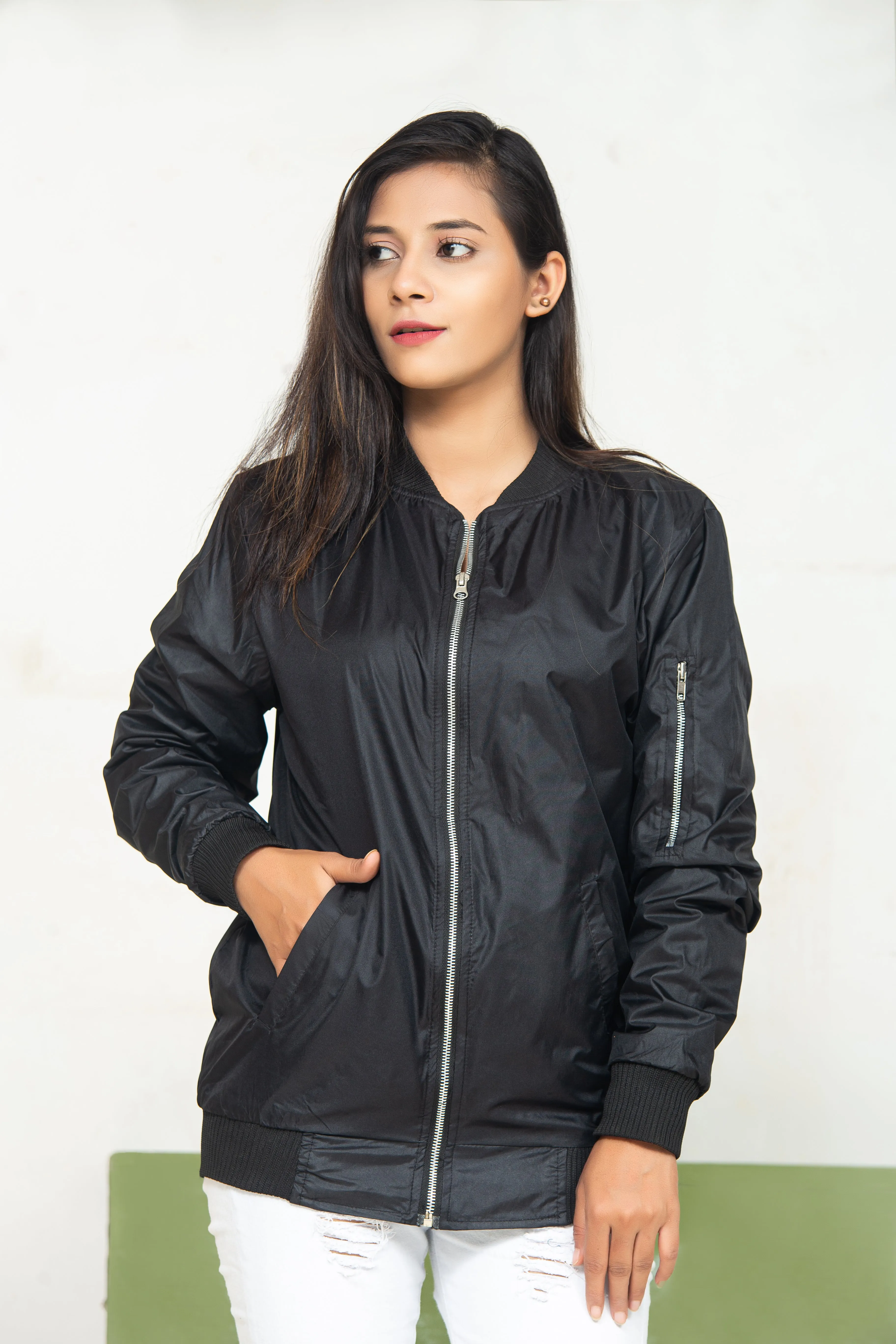 Stand Collar Zipper Bomber Jacket