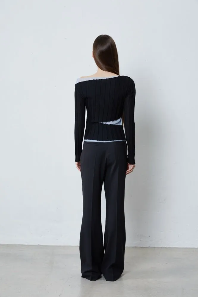 Two-piece Set of Off-shoulder Sweater Tops in black