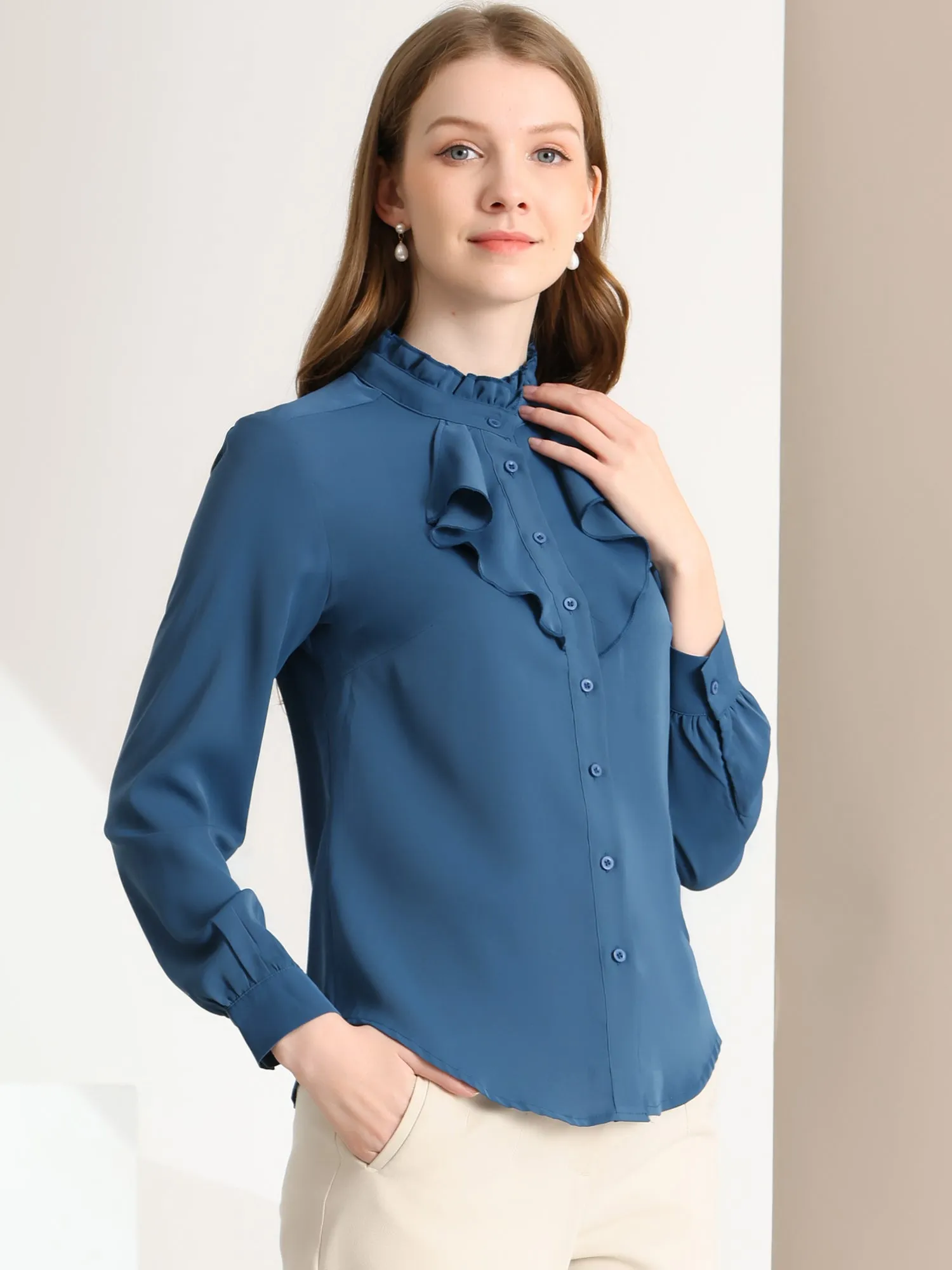 Victorian Gothic Ruffled Lotus Tops Button Down Shirt