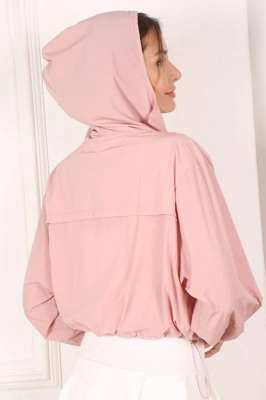 Womens Pink Cropped Hooded Windbreaker