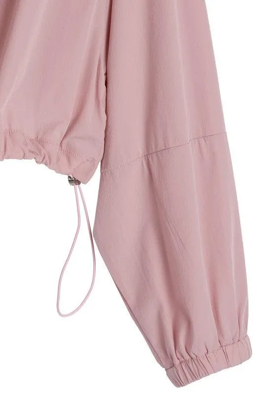 Womens Pink Cropped Hooded Windbreaker