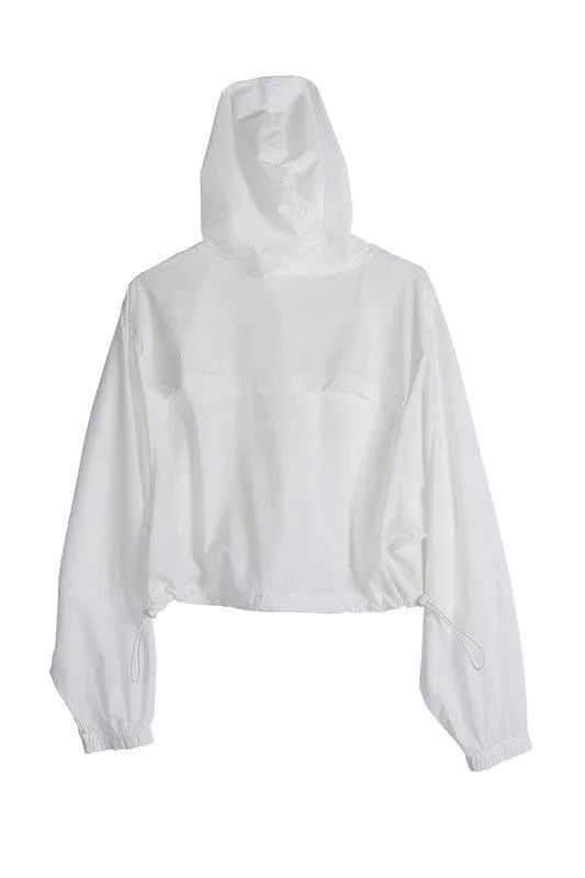 Womens Pink Cropped Hooded Windbreaker
