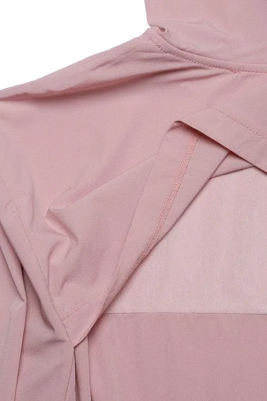 Womens Pink Cropped Hooded Windbreaker